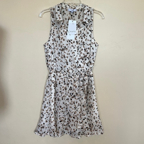 NWT Dress by FATE Cream tan brown black sleeveless ruffle hem Sz S - Picture 5 of 11